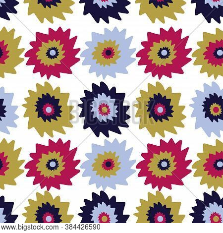 Abstract Seamless Vector Colourful Pattern With Spiky Decorative Flower Shapes