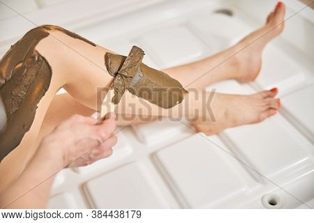Thick Layer Of Natural Body Scrub Spread With Spatula