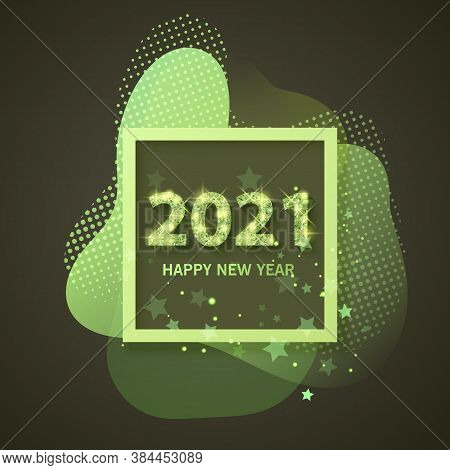 2021 Happy New Year Greeting Banner. New Year 2021 With Shining, Golden And Glitter Texturevector Ep