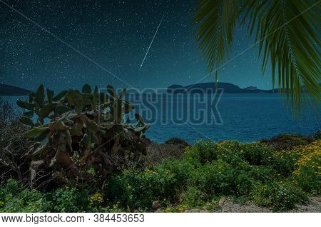 View Of Capo Caccia From The Coast Near Maristella In A Starry Night Of Summer