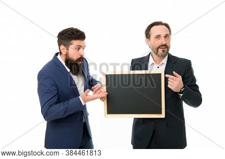 Omg. Businessmen Got Shocking Information. School Teachers Hold Blackboard. Private Teaching. Teachi