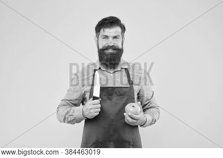 Ultimate List Of Cutting Techniques Every Chef Should Know. Chef Prepares Meal. Bearded Man Prepare 