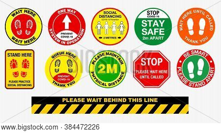 The Floor Social Distancing Stickers Or Public Health Practices For Covid-19