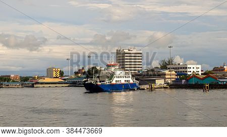 Labuan,malaysia-aug 27,2020:coastal View Of Labuan Island With Ro Ro Ferry,port & Builldings In Labu