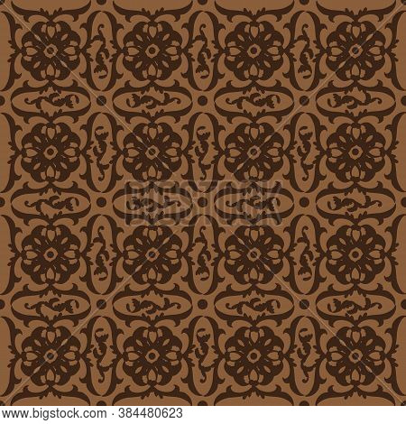 Cute Flower Motifs On Parang Batik Design With Dark Brown Color Design.
