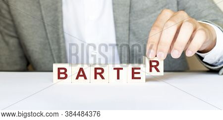 Word Barter Made With Wood Building Blocks