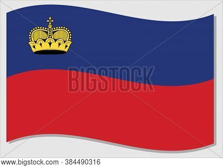 Waving Flag Of Liechtenstein Vector Graphic. Waving Liechtensteiner Flag Illustration. Liechtenstein