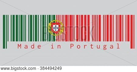 Barcode Set The Color Of Portugal. Flag, 2:3 Vertically Striped Bicolor Of Green And Red, With Coat 