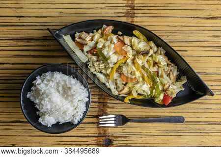 Healthy Snack Of Assorted Farm Fresh Roast Vegetables And Mushroms In A Plate On A Rustic Table, Clo