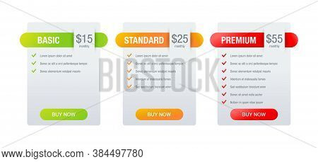 Tariff Comparsion Tables - Web Ui Template - Basic, Standard, Premium Tariffs - Three Columns With O