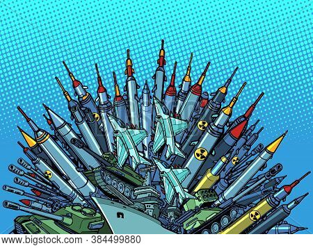 Missiles Weapons, Arms Race, Militarism. Pop Art Retro Vector Illustration Kitsch Vintage 50s 60s St