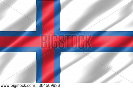 Silk Wavy Flag Of Faroe Islands Graphic. Wavy Faroese Flag Illustration. Rippled Faroe Islands Count