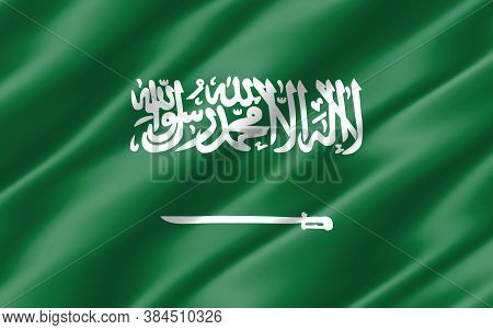 Silk Wavy Flag Of Saudi Arabia Graphic. Wavy Saudi Arabian Flag Illustration. Rippled Saudi Arabia C