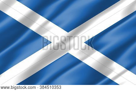 Silk Wavy Flag Of Scotland Graphic. Wavy Scottish Flag Illustration. Rippled Scotland Country Flag I