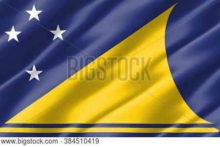 Silk Wavy Flag Of Tokelau Graphic. Wavy Tokelauan Flag Illustration. Rippled Tokelau Country Flag Is