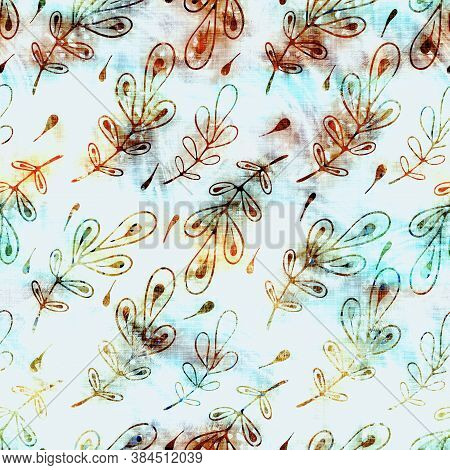 Blurry Watercolor Glitch Creative Foliage Texture Background. Irregular Bleeding Tie Dye Seamless Pa