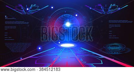 Holographic Blue Glowing 3d Ball Or Earth Energy Shield In Futuristic Space Of User Hud Interface. G
