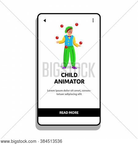 Child Animator Clown Juggling Red Balls Vector