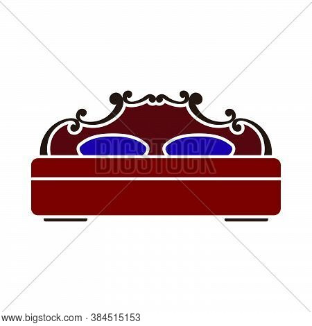King-size Bed Icon. Flat Color Design. Vector Illustration.