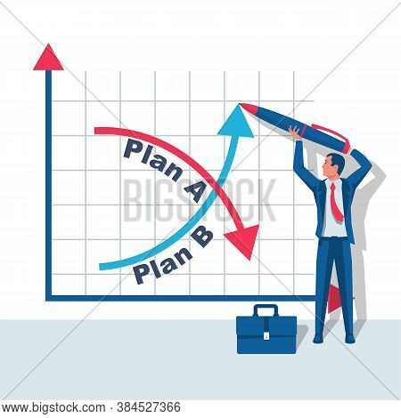Plan A And Plan B On Financial Chart. Graph On Blackboard. Businessman Passes To Second Option. Vect