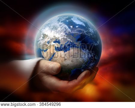 God Holding The Earth. Religious Theme Concept.