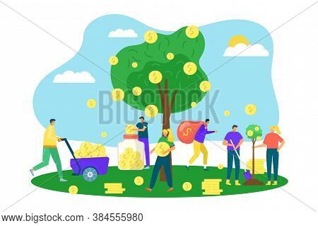 Money Tree With Golden Coins, Financial Growth In Business, Investment Concept, Vector Illustration.