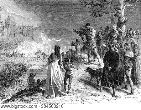 The 1321 lepers plot, Vintage engraving. From Popular France, 1869.