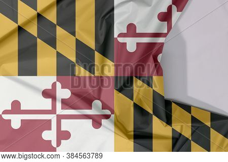 Maryland Fabric Flag Crepe And Crease With White Space, The States Of America, Heraldic Banner Of Ge
