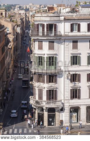 Rome, Italy - June 28, 2010: General View, From The Stairs Of The Spanish Steps, Of Condotti Street,