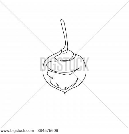 Single Continuous Line Drawing Of Whole Healthy Organic Jicama For Orchard Logo Identity. Fresh Yam 