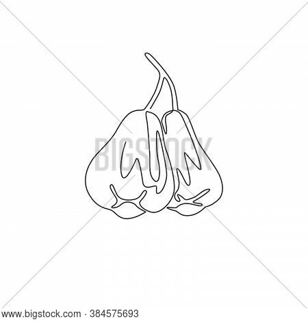 Single Continuous Line Drawing Of Whole Healthy Organic Bell Fruits For Orchard Logo Identity. Fresh