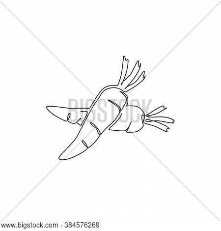 Single Continuous Line Drawing Whole Healthy Organic Carrots Heap For Farm Logo Identity. Fresh Bien