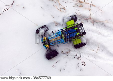 Tambov, Russian Federation - January 28, 2020 Lego Technic Formula Off-roader On Snow Outdoors. Top 