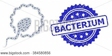 Bacterium Corroded Watermark And Vector Recursive Collage Cell Insemination. Blue Seal Includes Bact