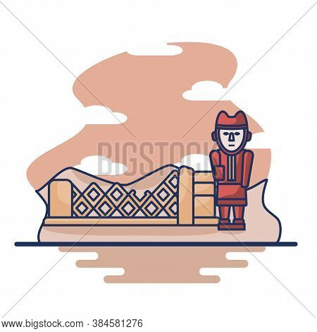 Isolated Chan Chan Peru Landscape Travel Icon- Vector