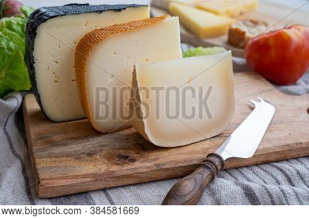 Cheese Collection, French Fol Epi  Cheese With Many Little Holes, Etorki, Tomme Noire Des Pyrenees A