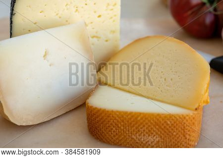 Cheese Collection, French Fol Epi  Cheese With Many Little Holes, Etorki, Tomme Noire Des Pyrenees A