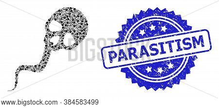 Parasitism Corroded Seal And Vector Recursive Mosaic Dead Sperm. Blue Stamp Seal Has Parasitism Text