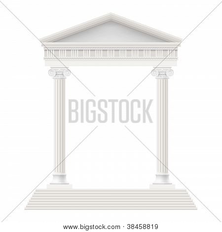 Pórtico de un templo antiguo. Ilustración en blanco