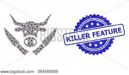 Killer Feature Scratched Stamp Seal And Vector Recursive Composition Butchery Knives. Blue Stamp Inc