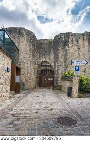 Sable Sur Sarthe, France, July 2019 - Ancient Stone Chateau Gate In The Town Of Sable Sur Sarthe, Fr