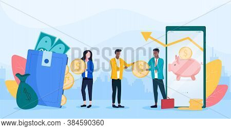 Money Transfer Concept. Financial Transactions, Non-cash Payment Transactions. Pos-terminal And Paym