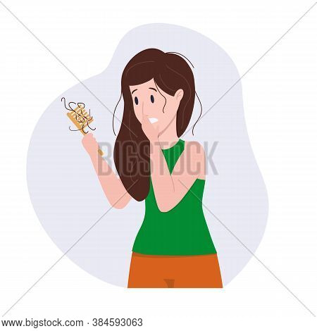 Vector Illustration: Woman With Hair In Comb. Hair Loss Concept.