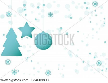 Postcard, Cover Christmas Tree Toy Ball, Star, Christmas Tree On A Background Of Color Dovecote Snow