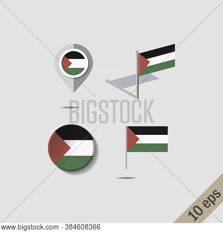 Map Pins With Flag Of Palestine - Vector Illustration