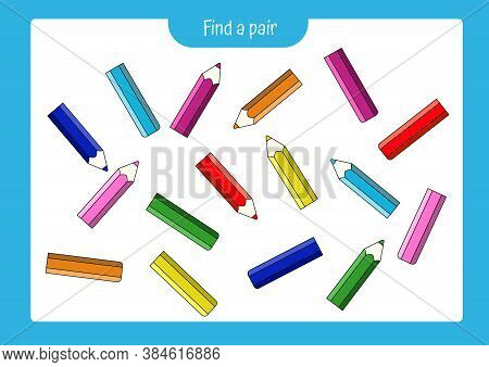 Worksheet For Kids Preschool Activities. Onnect The Halves Of The Pencils By Color. Vector Illustrai