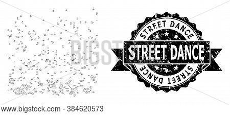 Street Dance Unclean Stamp Seal And Vector Powder Participles Mesh Structure. Black Stamp Has Street