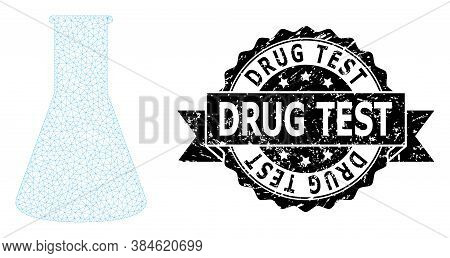 Drug Test Corroded Stamp And Vector Chemical Retort Mesh Structure. Black Stamp Has Drug Test Title 