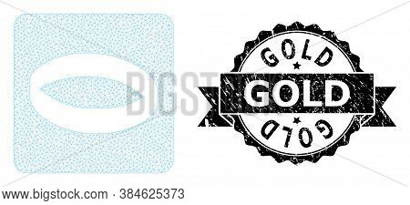 Gold Scratched Seal And Vector Gold Ring Mesh Structure. Black Seal Includes Gold Title Inside Ribbo