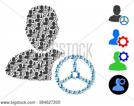 Vector Driver Man Composition Is Created With Random Recursive Driver Man Icons. Recursive Compositi